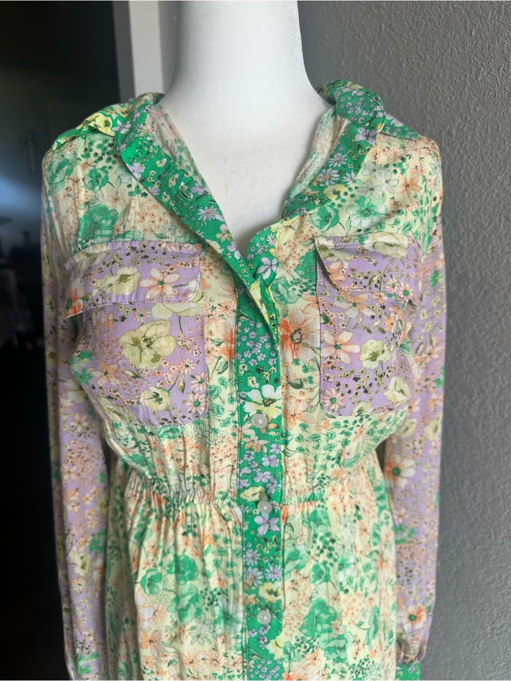 LOFT Green and Lavender Floral Maxi Dress - Picture 2 of 6